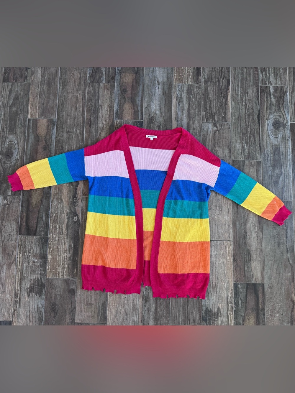 Wild Honey  Striped Open Cardigan Sweater - Pink Trim